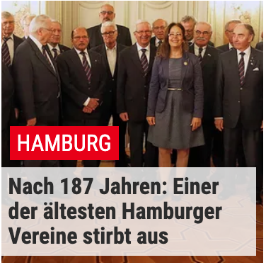 Mopo Schlagzeile " Nach 187 Jahren: einer der ältesten Vereine stirbt aus" - dahinter ein Bild mit vielen alten Männern. Und einer Frau.